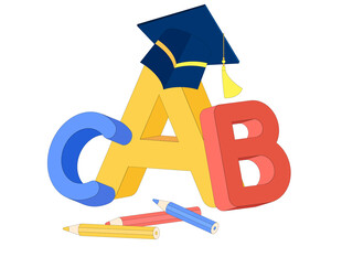 学位帽彩色大写字母abc铅笔