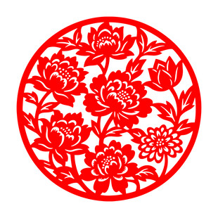 圆形牡丹剪纸艺术作品