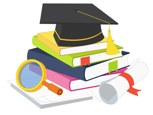 高考博士帽彩色书籍试卷放大镜