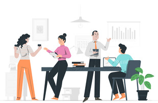 团队协作交流办公场景矢量插画