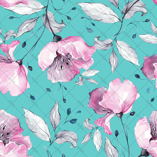 蓝底粉色花卉图案设计