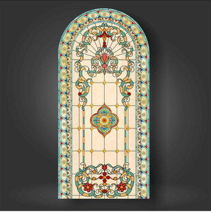 复古彩色玻璃拱形窗图案