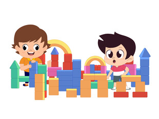 卡通儿童益智游戏堆积木教育插画