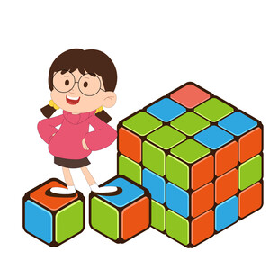 卡通小朋友玩魔方益智游戏插画