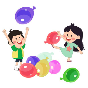 幼儿园小朋友玩彩色气球插画