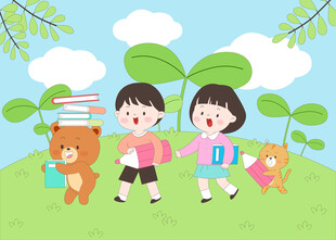 孩子小熊户外读书玩耍儿童教育