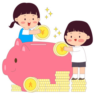 儿童小猪储钱罐金币理财教育插画