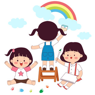 儿童美术课画笔颜料学习工具插画