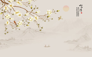 新中式工笔花鸟画背景墙