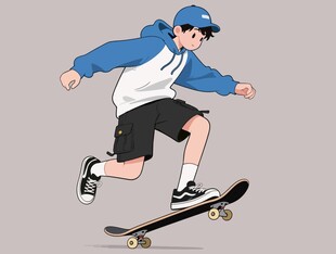 滑板男孩插画