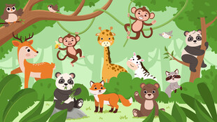 卡通绿色森林动物乐园儿童背景墙