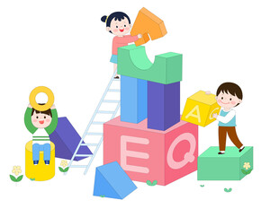 益智游戏堆积木彩色魔方可爱插画