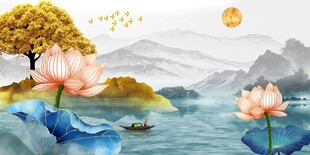 意境莲花三联画