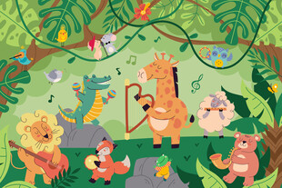 卡通可爱小动物音乐会儿童背景墙