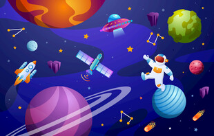梦幻星球太空宇航员卡通儿童背景