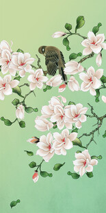 新中式玉兰工笔花鸟玄关装饰画