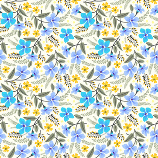 蓝黄花卉图案背景纹理