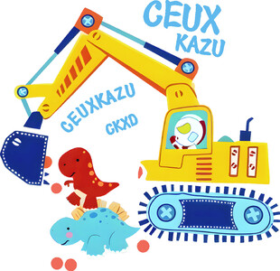 卡通挖掘机趣味场景图