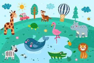 可爱动物世界卡通儿童乐园背景墙