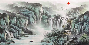 山水风景画流水生财国画