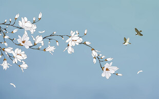 新中式玉兰工笔花鸟背景墙装饰画