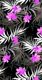 紫色花卉黑白叶图案背景