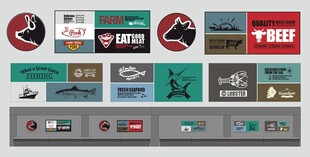 超市鲜肉背景墙灯箱广告VI