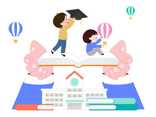 毕业季学校托举希望学士帽插画