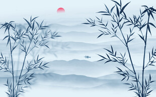 新中式屏风水墨竹子山水画背景墙