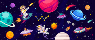 卡通宇宙太空星球宇航员火箭背景