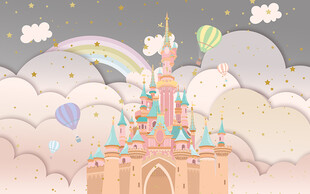 可爱卡通城堡儿童房背景墙