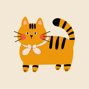 可爱条纹猫咪插画