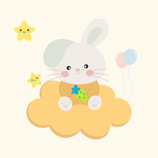 云朵上的可爱小兔