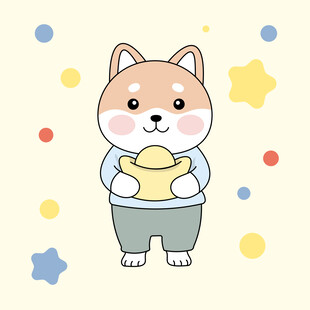 可爱柴犬抱金元宝插画