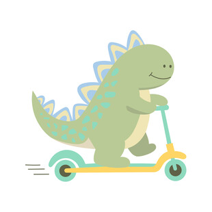 骑滑板车的可爱小恐龙