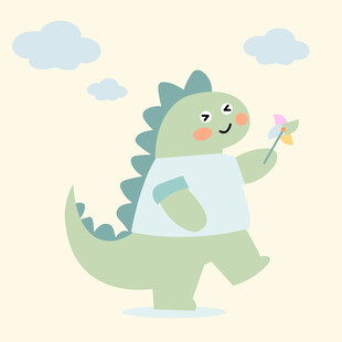 可爱恐龙手持彩色风车