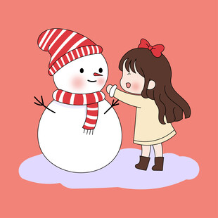 女孩开心堆雪人