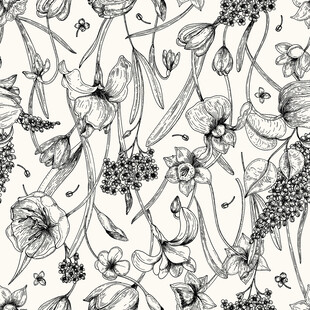 黑白花卉图案纹理设计