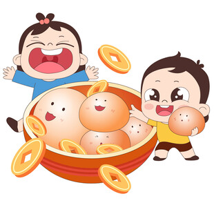 新年元宵节小朋友吃汤圆攒金币