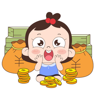 春节新年小朋友压岁钱攒金币插画