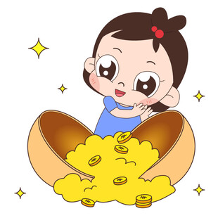 春节新年小朋友开金蛋金币插画