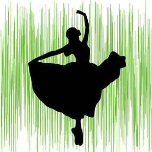 舞者剪影舞动于绿色背景