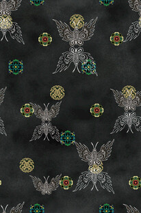 黑色底蝴蝶花卉图案布料