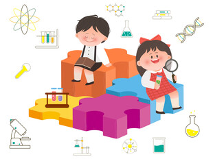 儿童化学课科学实验彩色拼图教育