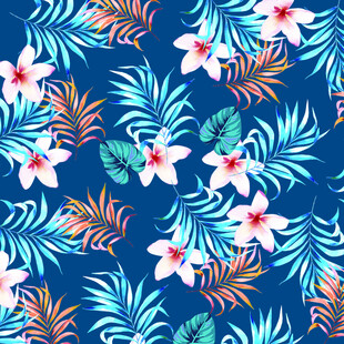热带花卉树叶图案背景