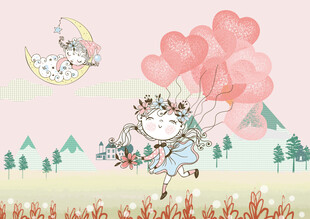 可爱卡通女孩背景墙