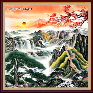 国画迎客松山水画