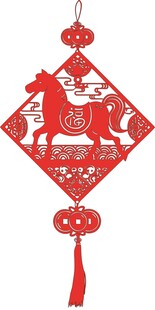 红色剪纸马形挂饰