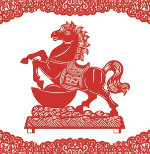 剪纸骏马贺岁图