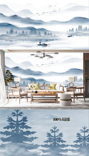 中式山水风客厅壁画
